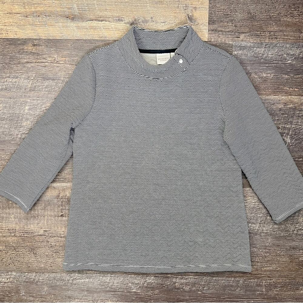 Chico's weekend zero gray black striped quilted sweatshirt jacket small S B140